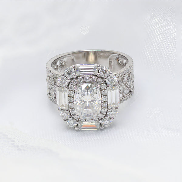 R00296-2CT Long Cushion Center Moissanite Ring