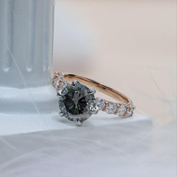 R00271-9mm Gray Round Moissanite Ring