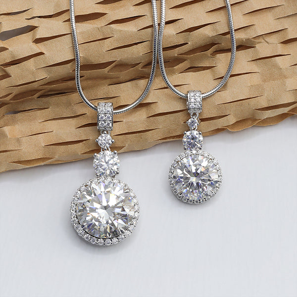 N060- 5ct 10ct Round Moissanite Pendant Necklace