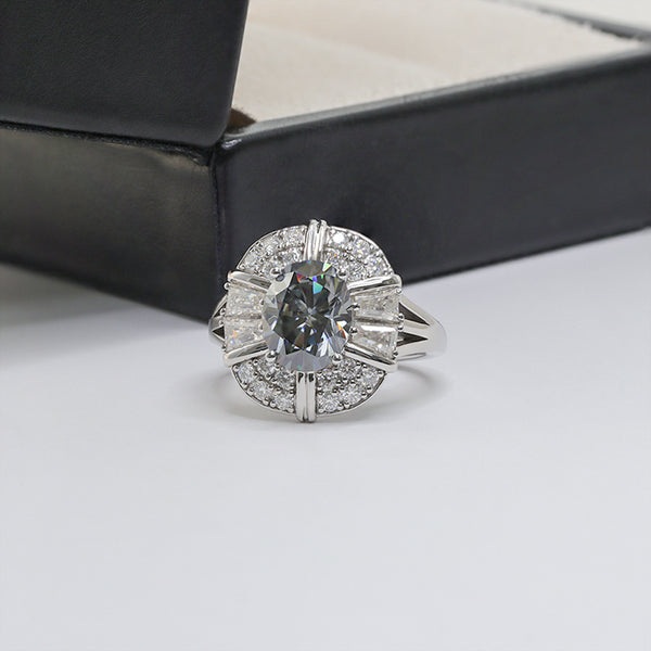 R00392-3ct Gray Oval Moissanite Ring