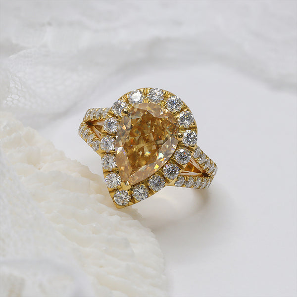 R00414-5ct Yellow Pear Moissanite Center Women Ring