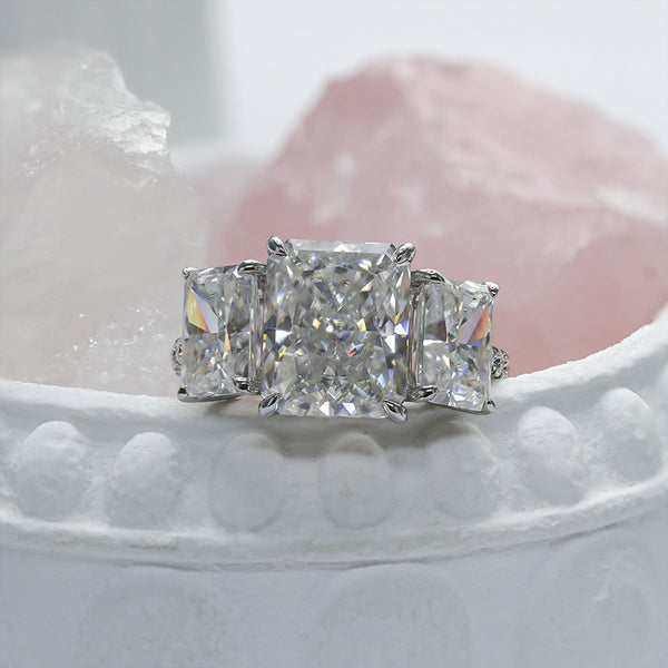 R00323-2ct+5ct+2ct Iced Crushed Radiant Moissanite Ring