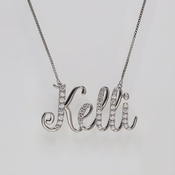 N061- Moissanite Letter Name Pendant Necklace