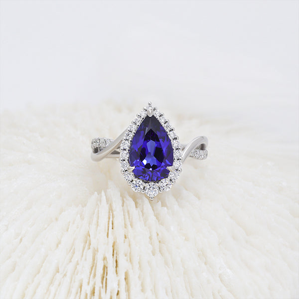 R00556-Paston Custom 7x11mm 3ct Lab Sapphire&Moissanite Ring