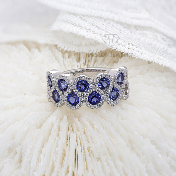 R00566-Paston Custom 3.5mm Lab Sapphire With Moissanite Ring Band