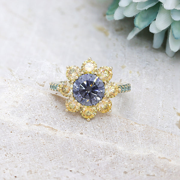R00596-Paston Custom 9mm 3ct Gray Round Moissanite Center Women Ring