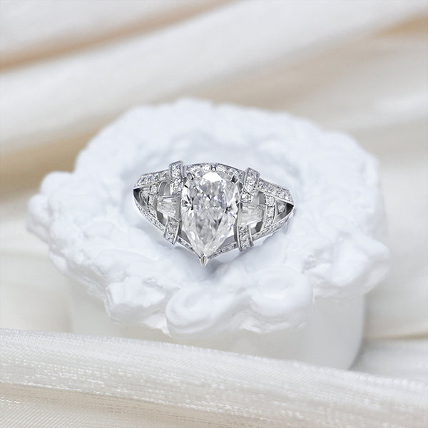 R00552-Paston Custom 7x11mm 3ct Iced Crushed Cut Pear Moissanite Ring