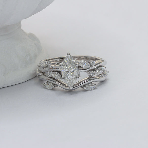 R00325-5x10mm Marquise Moissanite Ring Set