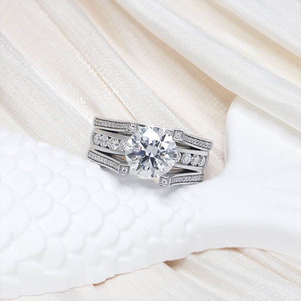 R00589-Paston Custom 9mm 3ct Round Brilliant Cut Moissanite Ring