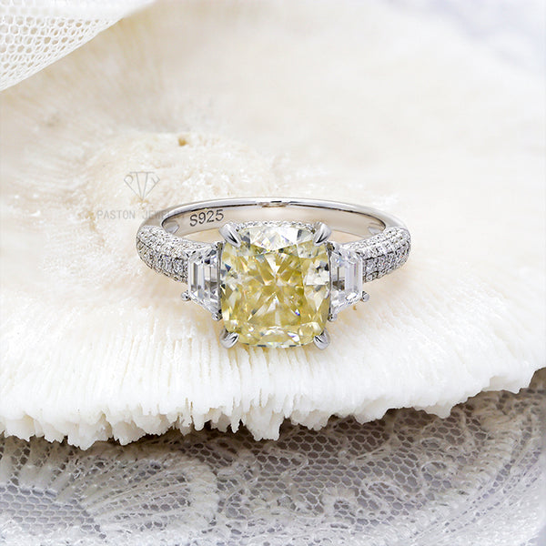 R00639-Paston Custom 9x10mm 3.5ct Yellow Cushion Moissanite Ring