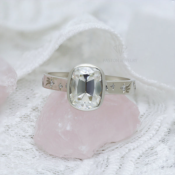 R00620-Paston Custom 6x8mm 2ct Elongated Cushion OMC Cut Moissanite Ring