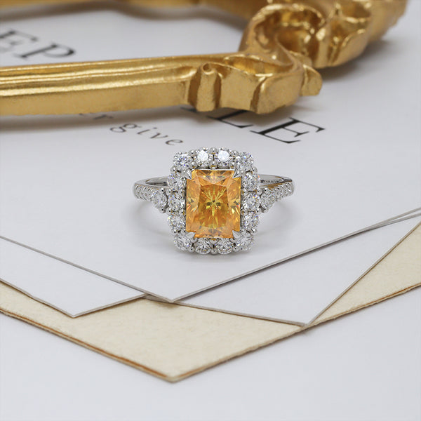 R00391-3ct Yellow Plate Radiant Moissanite Ring