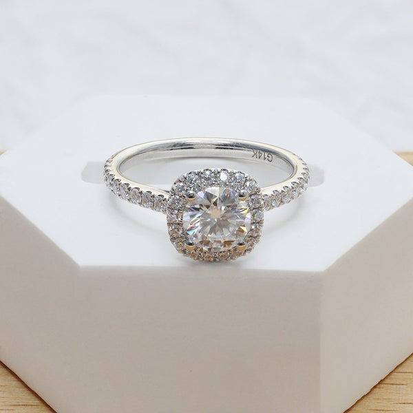 R00231-1CT Round Brilliant Center Moissanite Halo Ring