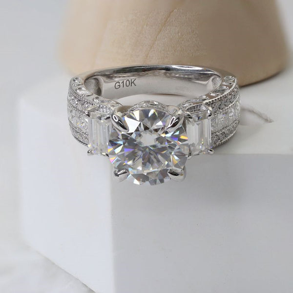 R0095-3ct Wide Band Round Brilliant Cut Moissanite Ring