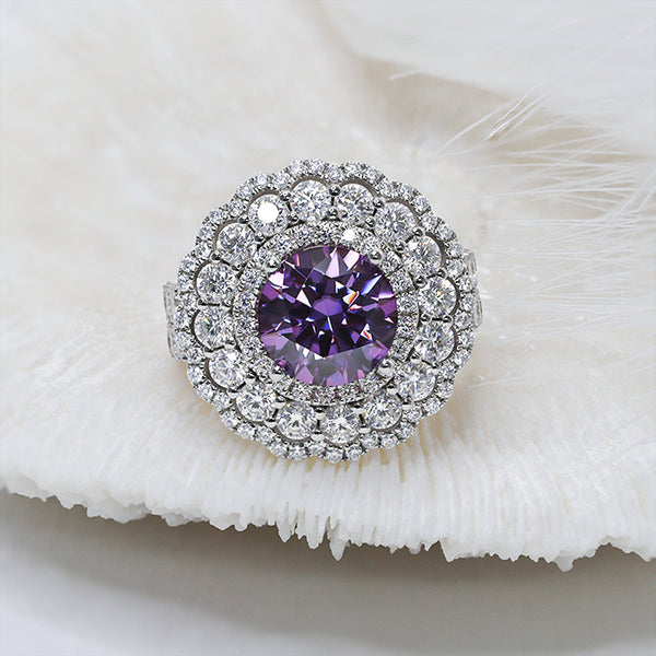 R00585-Paston Custom 9mm 3ct Plated Color Moissanite Purple Moissanite Ring