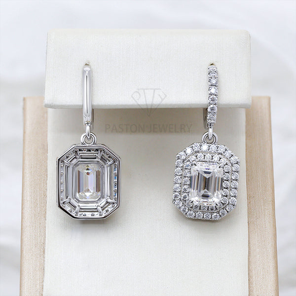 E0054:Paston Custom 5x7mm Emerald Cut Moissanite Earrings