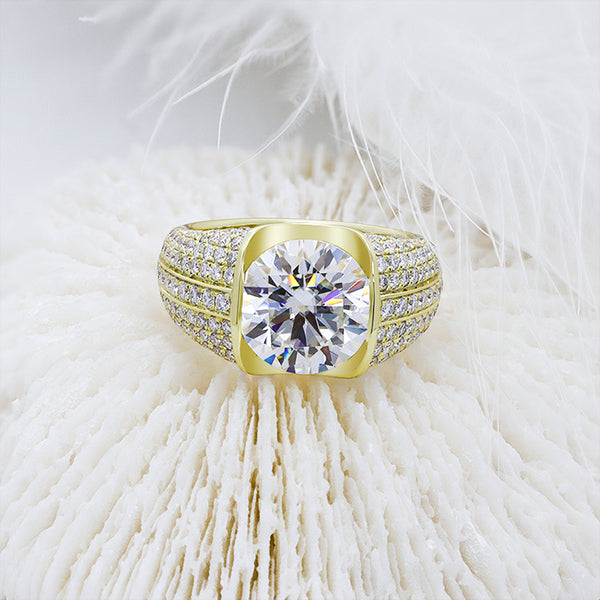 R00586-Paston Custom 11mm 5ct Round Moissanite Center Men's Ring