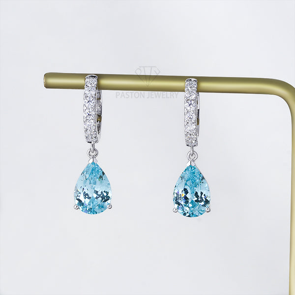 E0055:Paston Custom 7x10mm 3ct Pear Lab Paraiba With Moissanite Pendant Earrings