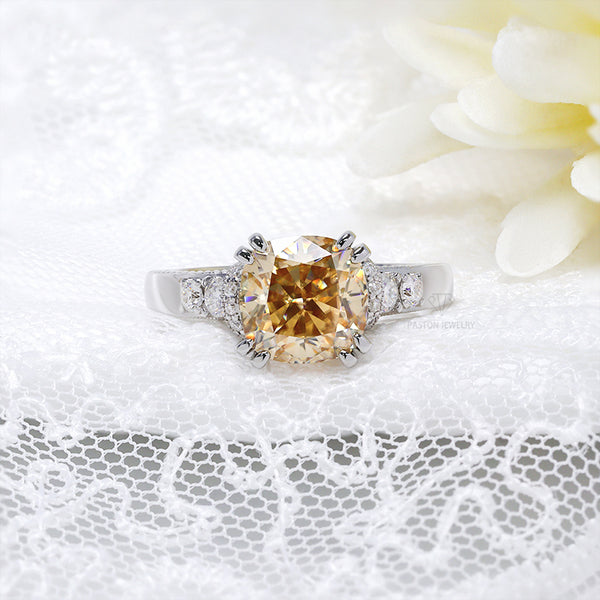 R00542-Paston Custom 8x8mm 2.5ct Champagne Moissanite Ring