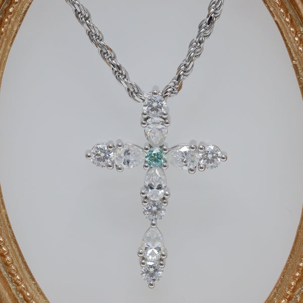 N0026- 4X6 Pear Moissanite cross Pendant { no chain}