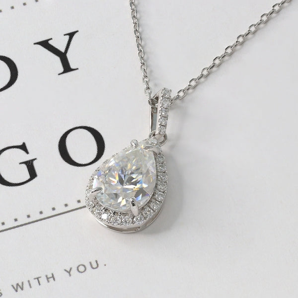 N0010- Moissanite 5ct Pear Halo Necklace