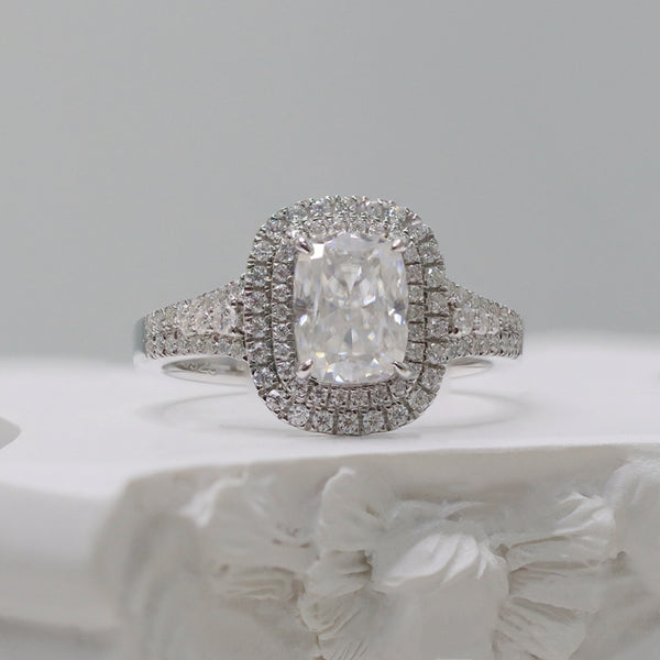 R00155-2CT Iced Crushed Long Cushion Moissanite Ring