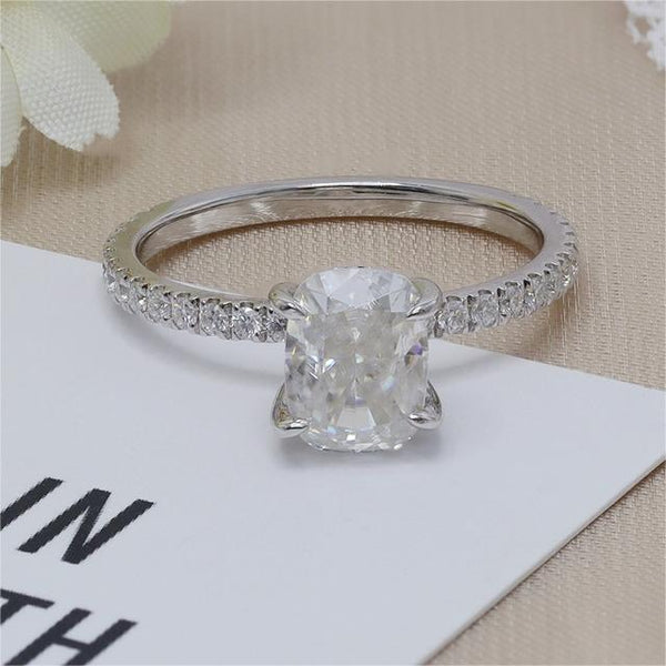 R00119-2CT Iced Crushed Long Cushion Moissanite Ring