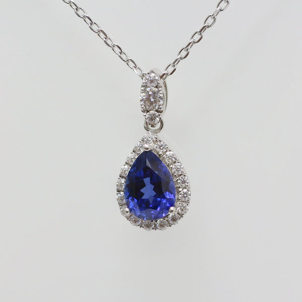 N008-2ct Pear Lab Grown Sapphire & Moissanite Necklace