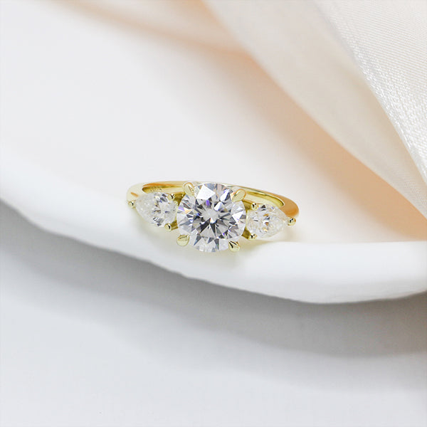 R00590-Paston Custom 8mm 2ct Round&4x6mm Pear Moissanite Ring