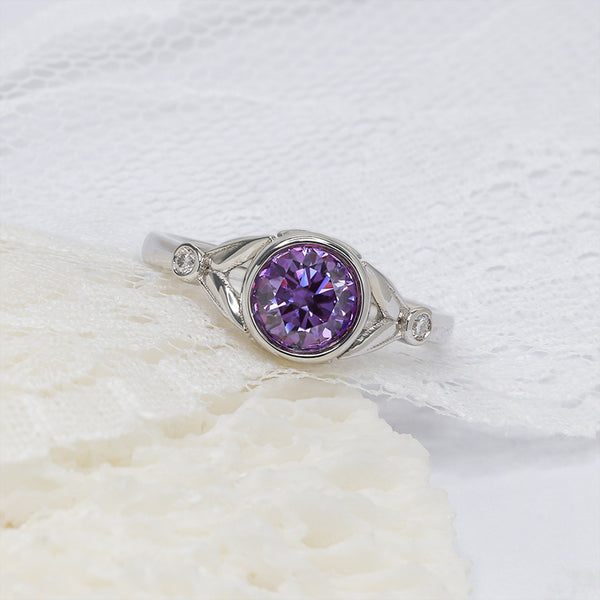 R00578-Paston Custom 6.5mm 1ct Plated Color Purple Moissanite Ring