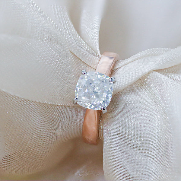R00192-2.5ct 8x8mm Iced Crushed Cushion Moissanite Solitaire Ring