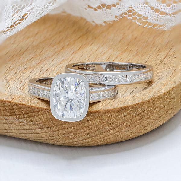 R00517-Paston Custom 3ct 7x9mm Elongated Cushion Moissanite Ring Set