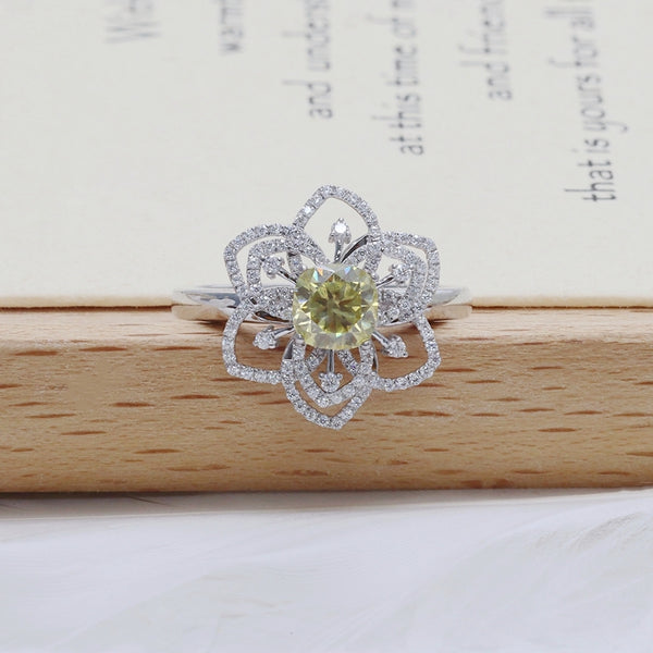 R00230-1CT Plate Yellow Cushion Center Moissanite Ring