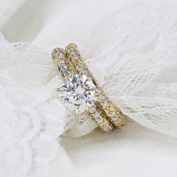 R00509-Paston Custom 2.5ct 8.5mm Round Moissanite Ring Set