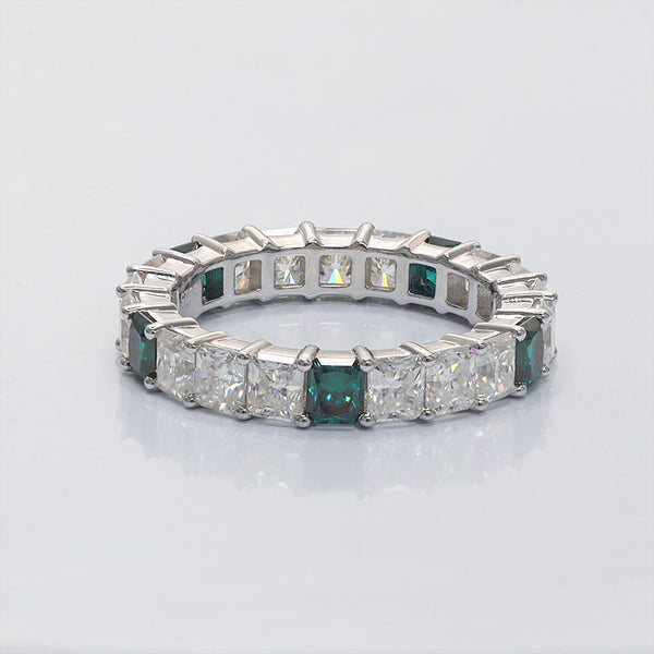 R00362-3x3.5MM White&Green Princess Moissanite Ring Band