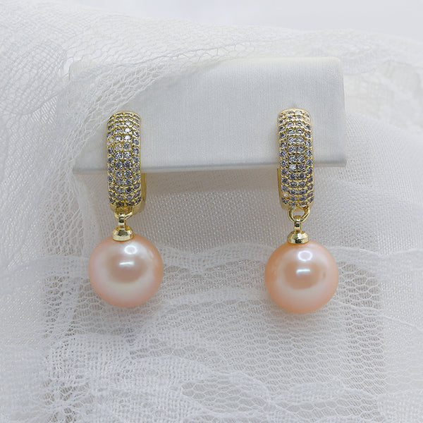 P003- 925 Silver Fresh Water Pearl With Moissanite Earrings