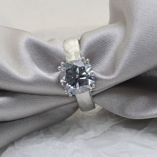 R00226-3CT Light Gray Cushion Moissanite Solitaire Ring