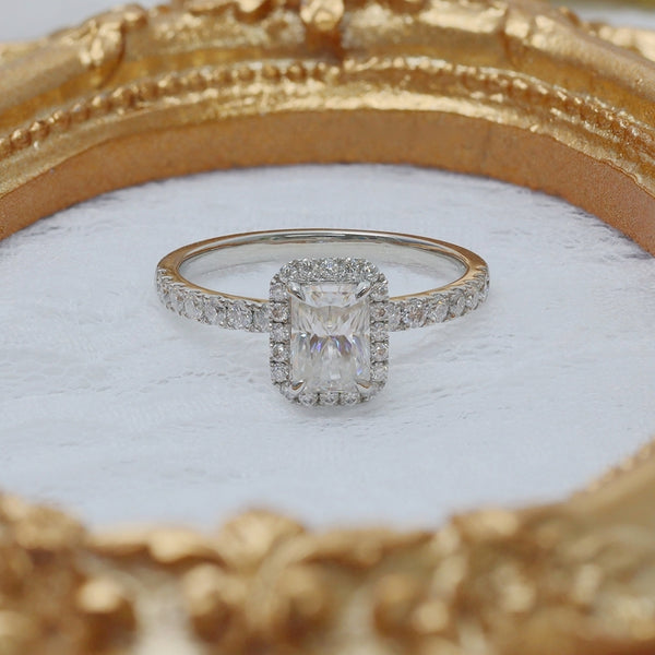 R00216-1CT Radiant Center Moissanite Halo Ring