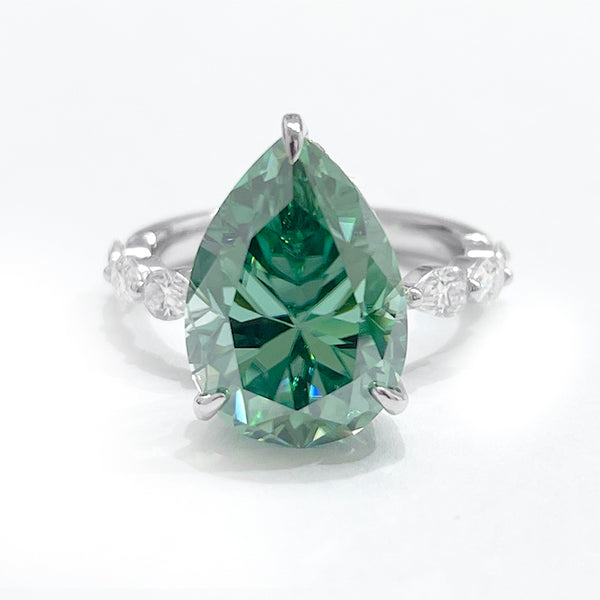 R0011- 6ct Green Pear Moissanite Engagement Ring