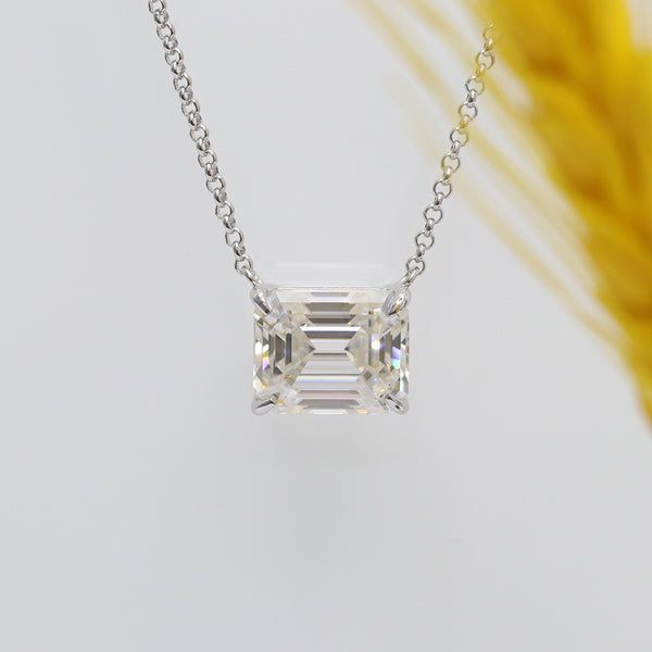 N009- Moissanite 5ct Emerald Solitaire Necklace