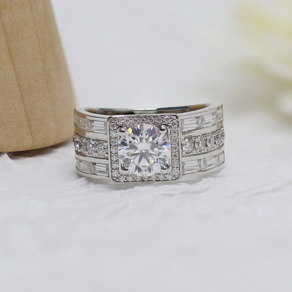 R00224-3CT Round Brilliant Center Moissanite Men's Ring