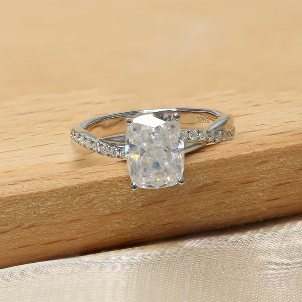 R0041- 3CT 7*9mm Iced Crushed Long Cushion Moissanite Ring