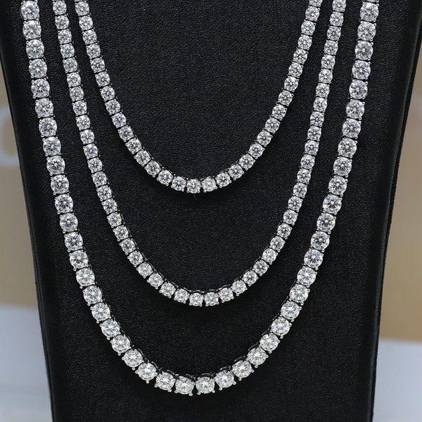 TN-01 3mm White Moissanite Silver Tennis Necklace