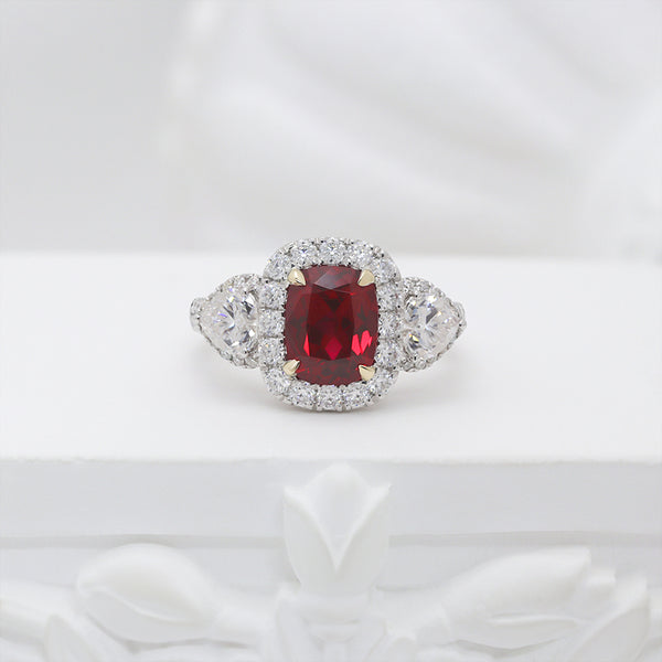R00537-Paston Custom 3ct 8X10MM Elongated Cushion Lab Ruby&Moissanite Ring