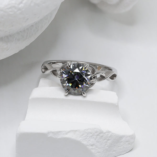 R00582-Paston Custom 7.5mm 1.5ct Gray Round Moissanite Ring