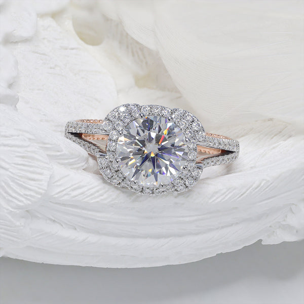 R00573-Paston Custom 9mm 3ct Round Moissanite Ring Two Colors Mix Design