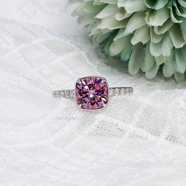 R00541-Paston Custom 8.5x8.5mm 3ct Pink Moissanite Ring