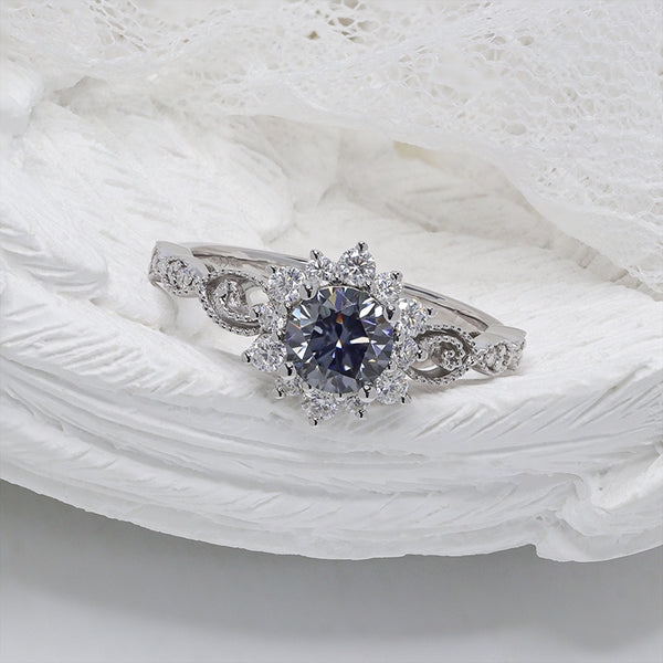 R00583-Paston Custom 6mm 0.8ct Gray Round Moissanite Ring