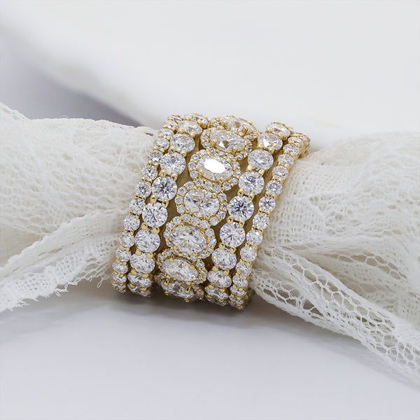 R00500-Paston Custom 1.8mm 2.8mm Round&3x4mm Oval Moissanite Ring Bands Set Including Five Rings